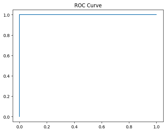 ROC curve for the Random Forest model hugging the top-left corner, showing near-perfect separation